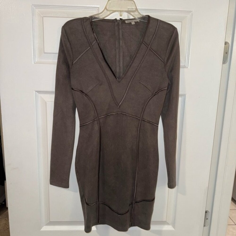 Charlotte Russe Charcoal Gray Long Sleeve Velvet V Neck Dress w/ Zipper - M 🩶